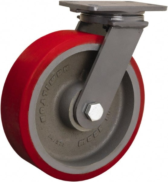Hamilton - 10" Diam x 3" Wide x 12-1/16" OAH Top Plate Mount Swivel Caster - Polyurethane Mold onto Cast Iron Center, 2,400 Lb Capacity, Sealed Precision Ball Bearing, 4-1/2 x 6-1/2" Plate - Exact Tooling