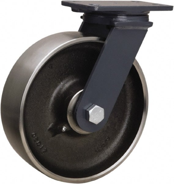 Hamilton - 10" Diam x 3" Wide x 12-1/16" OAH Top Plate Mount Swivel Caster - Forged Steel, 2,400 Lb Capacity, Sealed Precision Ball Bearing, 4-1/2 x 6-1/2" Plate - Exact Tooling