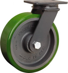 Hamilton - 10" Diam x 3" Wide x 12-1/16" OAH Top Plate Mount Swivel Caster - Polyurethane Mold onto Cast Iron Center, 2,400 Lb Capacity, Tapered Roller Bearing, 4-1/2 x 6-1/2" Plate - Exact Tooling