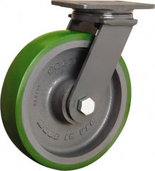 Hamilton - 10" Diam x 2-1/2" Wide x 12-1/16" OAH Top Plate Mount Swivel Caster - Polyurethane Mold onto Cast Iron Center, 2,400 Lb Capacity, Tapered Roller Bearing, 4-1/2 x 6-1/2" Plate - Exact Tooling