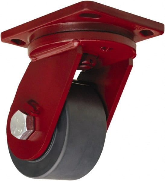 Hamilton - 6" Diam x 3" Wide x 8-1/2" OAH Top Plate Mount Swivel Caster - Nylon, 5,000 Lb Capacity, Sealed Precision Ball Bearing, 6-1/2 x 7-1/2" Plate - Exact Tooling