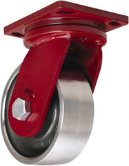 Hamilton - 8" Diam x 3" Wide x 10-1/2" OAH Top Plate Mount Swivel Caster - Forged Steel, 10,000 Lb Capacity, Tapered Roller Bearing, 6-1/2 x 7-1/2" Plate - Exact Tooling