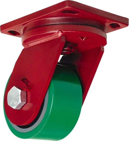 Hamilton - 6" Diam x 3" Wide x 8-1/2" OAH Top Plate Mount Swivel Caster - Polyurethane Mold onto Cast Iron Center, 2,200 Lb Capacity, Sealed Precision Ball Bearing, 6-1/2 x 7-1/2" Plate - Exact Tooling