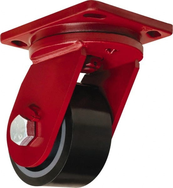 Hamilton - 6" Diam x 3" Wide x 8-1/2" OAH Top Plate Mount Swivel Caster - Polyurethane Mold onto Cast Iron Center, 2,860 Lb Capacity, Sealed Precision Ball Bearing, 6-1/2 x 7-1/2" Plate - Exact Tooling
