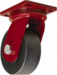Hamilton - 8" Diam x 3" Wide x 10-1/2" OAH Top Plate Mount Swivel Caster - Nylon, 6,500 Lb Capacity, Sealed Precision Ball Bearing, 6-1/2 x 7-1/2" Plate - Exact Tooling