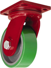 Hamilton - 10" Diam x 3" Wide x 12-1/2" OAH Top Plate Mount Swivel Caster - Polyurethane Mold onto Cast Iron Center, 3,000 Lb Capacity, Tapered Roller Bearing, 6-1/2 x 7-1/2" Plate - Exact Tooling