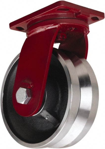 Hamilton - 10" Diam x 4" Wide, Iron Swivel Caster - 7,500 Lb Capacity, Top Plate Mount, 6-1/2" x 7-1/2" Plate, Tapered Roller Bearing - Exact Tooling