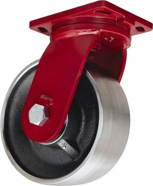 Hamilton - 10" Diam x 3" Wide x 12-1/2" OAH Top Plate Mount Swivel Caster - Forged Steel, 6,500 Lb Capacity, Tapered Roller Bearing, 6-1/2 x 7-1/2" Plate - Exact Tooling