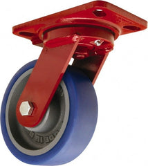 Hamilton - 6" Diam x 2" Wide x 7-3/4" OAH Top Plate Mount Swivel Caster - Polyurethane Mold onto Cast Iron Center, 960 Lb Capacity, Sealed Precision Ball Bearing, 4-1/2 x 6-1/2" Plate - Exact Tooling