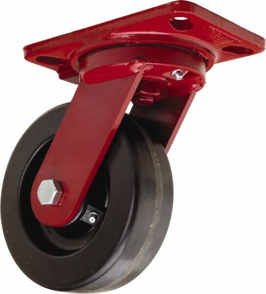 Hamilton - 6" Diam x 2" Wide x 7-3/4" OAH Top Plate Mount Swivel Caster - Phenolic, 1,200 Lb Capacity, Straight Roller Bearing, 4-1/2 x 6-1/2" Plate - Exact Tooling