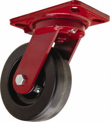 Hamilton - 6" Diam x 2" Wide x 7-3/4" OAH Top Plate Mount Swivel Caster - Phenolic, 1,200 Lb Capacity, Straight Roller Bearing, 4-1/2 x 6-1/2" Plate - Exact Tooling