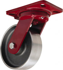 Hamilton - 6" Diam x 2" Wide x 7-3/4" OAH Top Plate Mount Swivel Caster - Forged Steel, 2,000 Lb Capacity, Sealed Precision Ball Bearing, 4-1/2 x 6-1/2" Plate - Exact Tooling