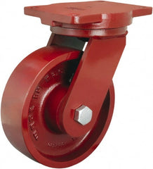 Hamilton - 8" Diam x 2-1/2" Wide x 10-1/2" OAH Top Plate Mount Swivel Caster - Phenolic, 2,000 Lb Capacity, Tapered Roller Bearing, 6-1/8 x 7-1/2" Plate - Exact Tooling