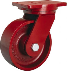 Hamilton - 8" Diam x 3" Wide x 10-1/2" OAH Top Plate Mount Swivel Caster - Cast Iron, 2,600 Lb Capacity, Sealed Precision Ball Bearing, 6-1/8 x 7-1/2" Plate - Exact Tooling