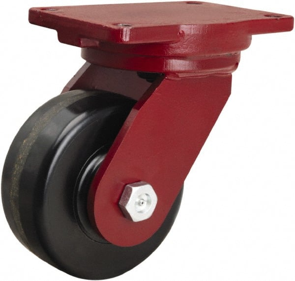 Hamilton - 6" Diam x 2-1/2" Wide x 8-1/2" OAH Top Plate Mount Swivel Caster - Phenolic, 1,800 Lb Capacity, Tapered Roller Bearing, 6-1/8 x 7-1/2" Plate - Exact Tooling