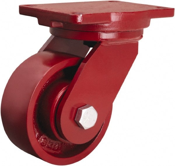 Hamilton - 6" Diam x 2-1/2" Wide x 8-1/2" OAH Top Plate Mount Swivel Caster - Cast Iron, 2,200 Lb Capacity, Straight Roller Bearing, 6-1/8 x 7-1/2" Plate - Exact Tooling