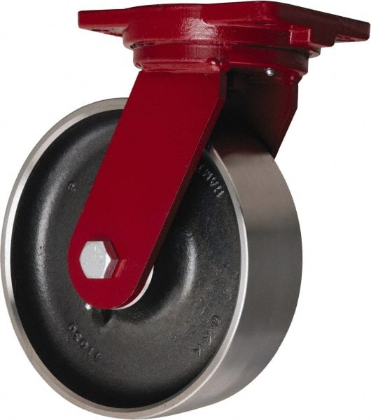 Hamilton - 10" Diam x 3" Wide x 12-1/2" OAH Top Plate Mount Swivel Caster - Forged Steel, 4,000 Lb Capacity, Sealed Precision Ball Bearing, 6-1/8 x 7-1/2" Plate - Exact Tooling