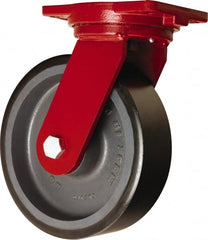 Hamilton - 10" Diam x 3" Wide x 12-1/2" OAH Top Plate Mount Swivel Caster - Polyurethane Mold onto Cast Iron Center, 3,900 Lb Capacity, Sealed Precision Ball Bearing, 6-1/8 x 7-1/2" Plate - Exact Tooling