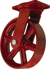 Hamilton - 12" Diam x 3" Wide x 14-1/2" OAH Top Plate Mount Swivel Caster - Cast Iron, 2,500 Lb Capacity, Straight Roller Bearing, 6-1/8 x 7-1/2" Plate - Exact Tooling