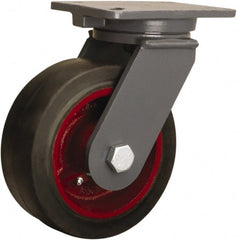 Hamilton - 8" Diam x 3" Wide x 10-1/2" OAH Top Plate Mount Swivel Caster - Rubber Mold on Cast Iron, 840 Lb Capacity, Precision Tapered Roller Bearing, 5-1/4 x 7-1/4" Plate - Exact Tooling