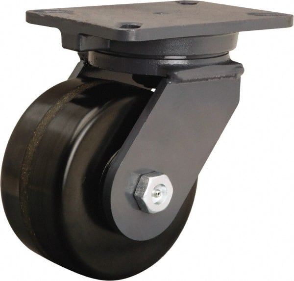 Hamilton - 6" Diam x 3" Wide x 8" OAH Top Plate Mount Swivel Caster - Phenolic, 2,000 Lb Capacity, Tapered Roller Bearing, 5-1/4 x 7-1/4" Plate - Exact Tooling