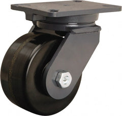 Hamilton - 6" Diam x 3" Wide x 8" OAH Top Plate Mount Swivel Caster - Phenolic, 2,000 Lb Capacity, Tapered Roller Bearing, 5-1/4 x 7-1/4" Plate - Exact Tooling