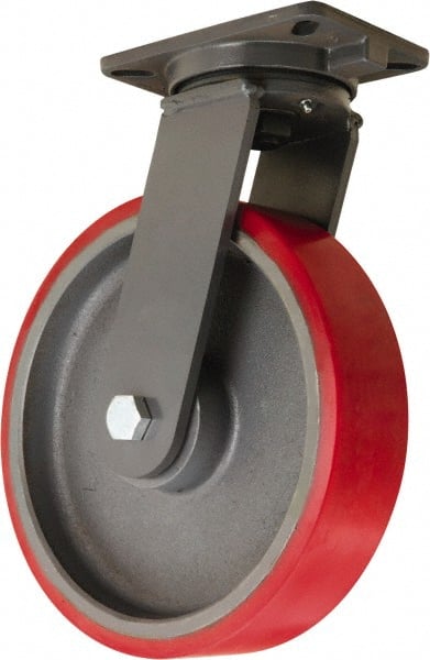 Hamilton - 12" Diam x 3" Wide x 15-1/2" OAH Top Plate Mount Swivel Caster - Polyurethane Mold onto Forged Steel Center, 4,000 Lb Capacity, Tapered Roller Bearing, 5-1/4 x 7-1/4" Plate - Exact Tooling