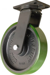 Hamilton - 12" Diam x 3" Wide x 15-1/2" OAH Top Plate Mount Swivel Caster - Polyurethane Mold onto Cast Iron Center, 3,500 Lb Capacity, Tapered Roller Bearing, 5-1/4 x 7-1/4" Plate - Exact Tooling