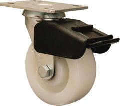 Hamilton - 5" Diam x 2" Wide x 6-1/2" OAH Top Plate Mount Swivel Caster with Brake - Nylon, 850 Lb Capacity, Precision Ball Bearing, 4 x 4-1/2" Plate - Exact Tooling