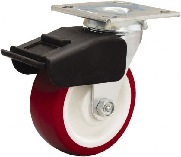 Hamilton - 5" Diam x 2" Wide x 6-1/2" OAH Top Plate Mount Swivel Caster - Polyurethane Mold on Polypropylene, 850 Lb Capacity, Straight Roller Bearing, 4 x 4-1/2" Plate - Exact Tooling