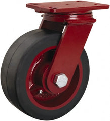 Hamilton - 8" Diam x 3" Wide x 10-1/8" OAH Top Plate Mount Swivel Caster - Rubber Mold on Cast Iron, 840 Lb Capacity, Tapered Roller Bearing, 4-1/2 x 6-1/2" Plate - Exact Tooling