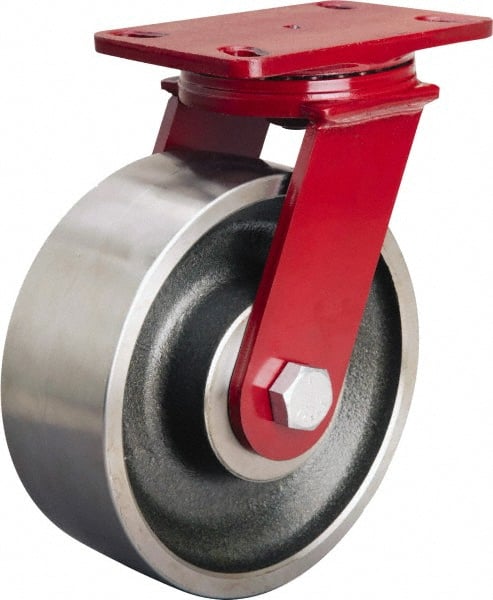 Hamilton - 8" Diam x 3" Wide x 10-1/8" OAH Top Plate Mount Swivel Caster - Forged Steel, 2,200 Lb Capacity, Sealed Precision Ball Bearing, 4-1/2 x 6-1/2" Plate - Exact Tooling