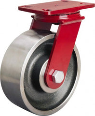 Hamilton - 8" Diam x 3" Wide x 10-1/8" OAH Top Plate Mount Swivel Caster - Forged Steel, 2,200 Lb Capacity, Tapered Roller Bearing, 4-1/2 x 6-1/2" Plate - Exact Tooling