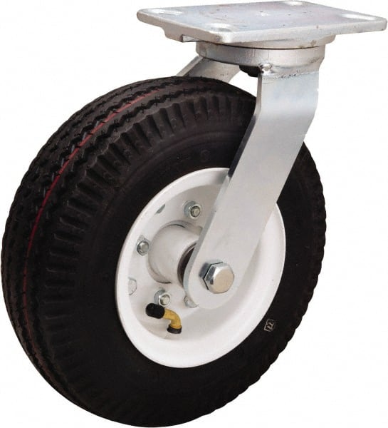 Hamilton - 10" Diam, Rubber Swivel Caster - 480 Lb Capacity, Top Plate Mount, 4-1/2" x 6-1/2" Plate, Precision Ball Bearing - Exact Tooling