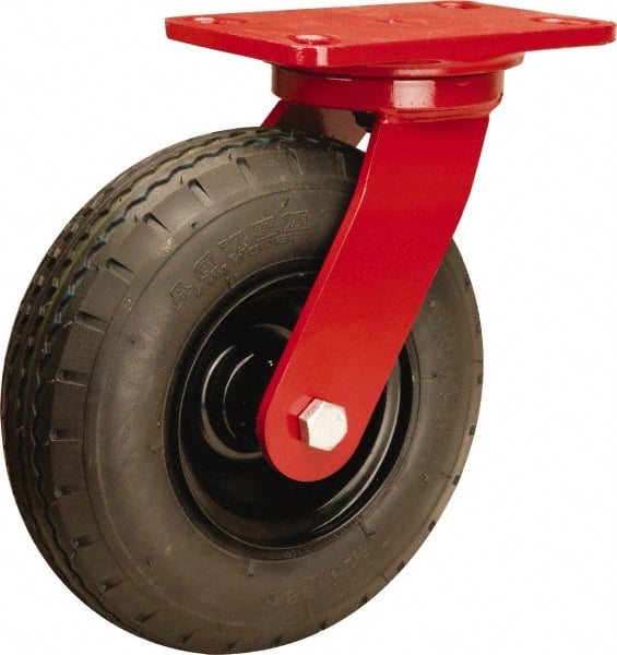 Hamilton - 8" Diam, Rubber Swivel Caster - 330 Lb Capacity, Top Plate Mount, 4-1/2" x 6-1/2" Plate, Sealed Precision Ball Bearing - Exact Tooling