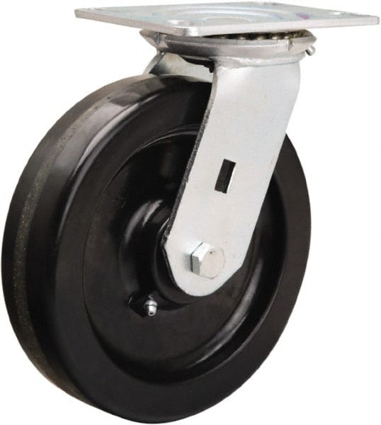 Hamilton - 8" Diam x 2" Wide x 9-1/2" OAH Top Plate Mount Swivel Caster - Phenolic, 1,400 Lb Capacity, Straight Roller Bearing, 4-1/2 x 6-1/4" Plate - Exact Tooling