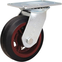 Hamilton - 6" Diam x 2" Wide x 7-1/2" OAH Top Plate Mount Swivel Caster - Rubber Mold on Cast Iron, 410 Lb Capacity, Straight Roller Bearing, 4-1/2 x 6-1/4" Plate - Exact Tooling