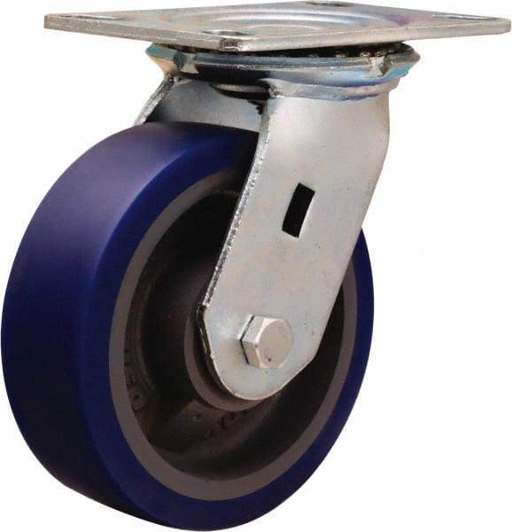 Hamilton - 6" Diam x 2" Wide x 7-1/2" OAH Top Plate Mount Swivel Caster - Polyurethane Mold onto Cast Iron Center, 960 Lb Capacity, Sealed Precision Ball Bearing, 4-1/2 x 6-1/4" Plate - Exact Tooling