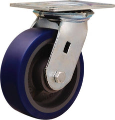 Hamilton - 6" Diam x 2" Wide x 7-1/2" OAH Top Plate Mount Swivel Caster - Polyurethane Mold onto Cast Iron Center, 960 Lb Capacity, Sealed Precision Ball Bearing, 4-1/2 x 6-1/4" Plate - Exact Tooling