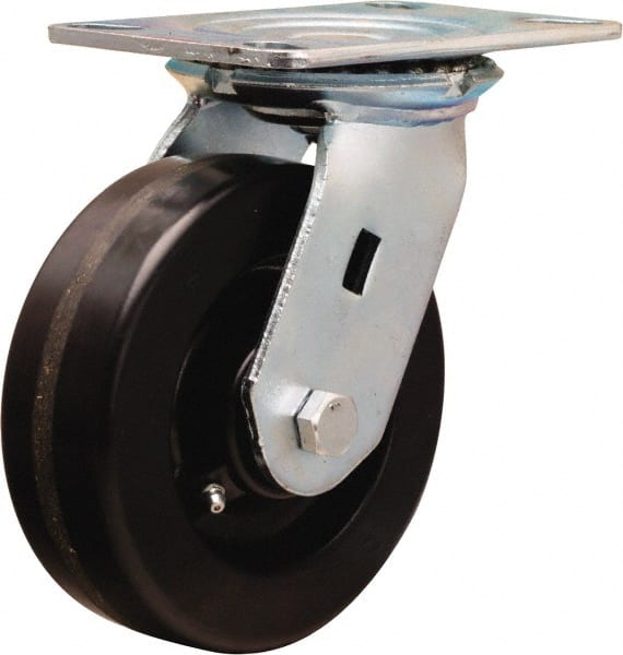 Hamilton - 6" Diam x 2" Wide x 7-1/2" OAH Top Plate Mount Swivel Caster - Phenolic, 1,200 Lb Capacity, Straight Roller Bearing, 4-1/2 x 6-1/4" Plate - Exact Tooling