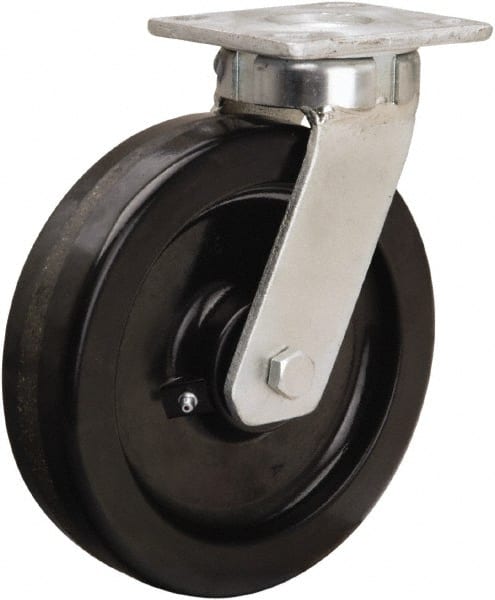 Hamilton - 8" Diam x 2" Wide x 9-1/2" OAH Top Plate Mount Swivel Caster - Phenolic, 1,400 Lb Capacity, Straight Roller Bearing, 4 x 4-1/2" Plate - Exact Tooling
