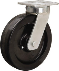 Hamilton - 8" Diam x 2" Wide x 9-1/2" OAH Top Plate Mount Swivel Caster - Phenolic, 1,400 Lb Capacity, Straight Roller Bearing, 4 x 4-1/2" Plate - Exact Tooling