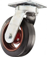 Hamilton - 6" Diam x 2" Wide x 7-1/2" OAH Top Plate Mount Swivel Caster - Rubber Mold on Cast Iron, Straight Roller Bearing, 4 x 4-1/2" Plate - Exact Tooling