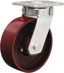Hamilton - 6" Diam x 2" Wide x 7-1/2" OAH Top Plate Mount Swivel Caster - Cast Iron, 1,200 Lb Capacity, Sealed Precision Ball Bearing, 4 x 4-1/2" Plate - Exact Tooling