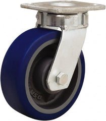Hamilton - 5" Diam x 2" Wide x 7" OAH Top Plate Mount Swivel Caster - Polyurethane Mold onto Cast Iron Center, 840 Lb Capacity, Sealed Precision Ball Bearing, 4 x 4-1/2" Plate - Exact Tooling