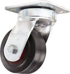 Hamilton - 4" Diam x 2" Wide x 5-5/8" OAH Top Plate Mount Swivel Caster - Rubber Mold on Cast Iron, Straight Roller Bearing, 4 x 4-1/2" Plate - Exact Tooling