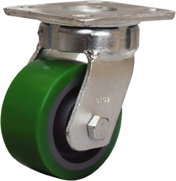 Hamilton - 4" Diam x 2" Wide x 5-5/8" OAH Top Plate Mount Swivel Caster - Polyurethane Mold onto Cast Iron Center, 750 Lb Capacity, Sealed Precision Ball Bearing, 4 x 4-1/2" Plate - Exact Tooling