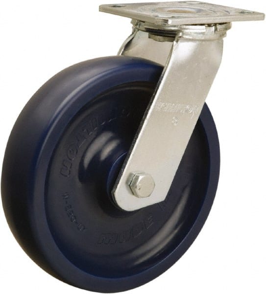 Hamilton - 8" Diam x 2" Wide x 9-1/2" OAH Top Plate Mount Swivel Caster - Polyurethane, 900 Lb Capacity, Sealed Precision Ball Bearing, 4 x 4-1/2" Plate - Exact Tooling