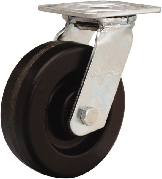 Hamilton - 6" Diam x 2" Wide x 7-1/2" OAH Top Plate Mount Swivel Caster - Phenolic, 900 Lb Capacity, Straight Roller Bearing, 4 x 4-1/2" Plate - Exact Tooling