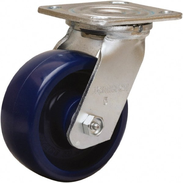 Hamilton - 5" Diam x 2" Wide x 6-1/2" OAH Top Plate Mount Swivel Caster - Polyurethane, 900 Lb Capacity, Sealed Precision Ball Bearing, 4 x 4-1/2" Plate - Exact Tooling
